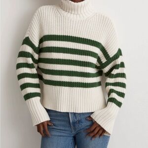 Madewell knit green/cream striped turtleneck sweater size S